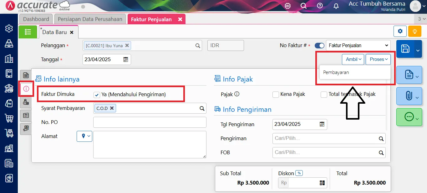 3 Membuat Faktur Penjualan Mendahului Pengiriman